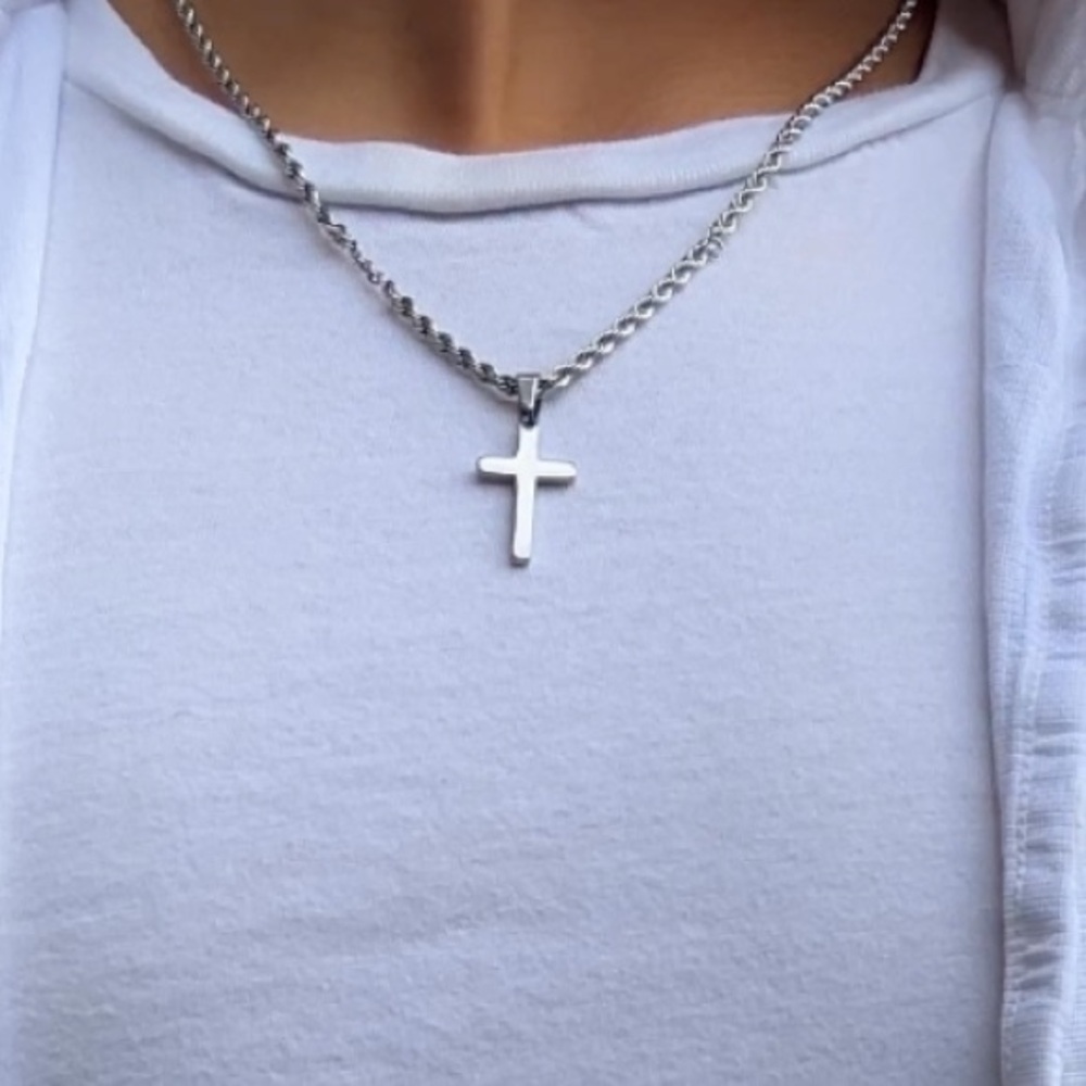 LNKS Silver Rope Chain with Cross